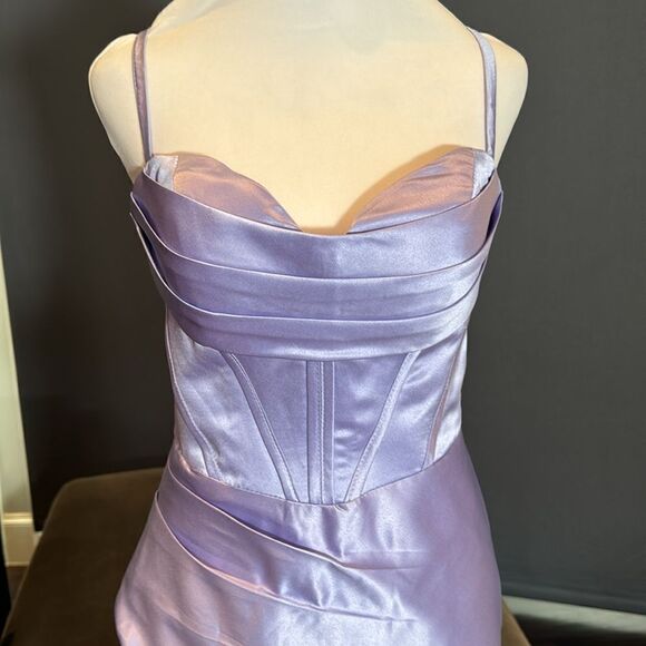 Women’s Purple Full Length Prom Party Dress Criss Cross Straps Leg Slit Size 2 - Picture 3 of 14